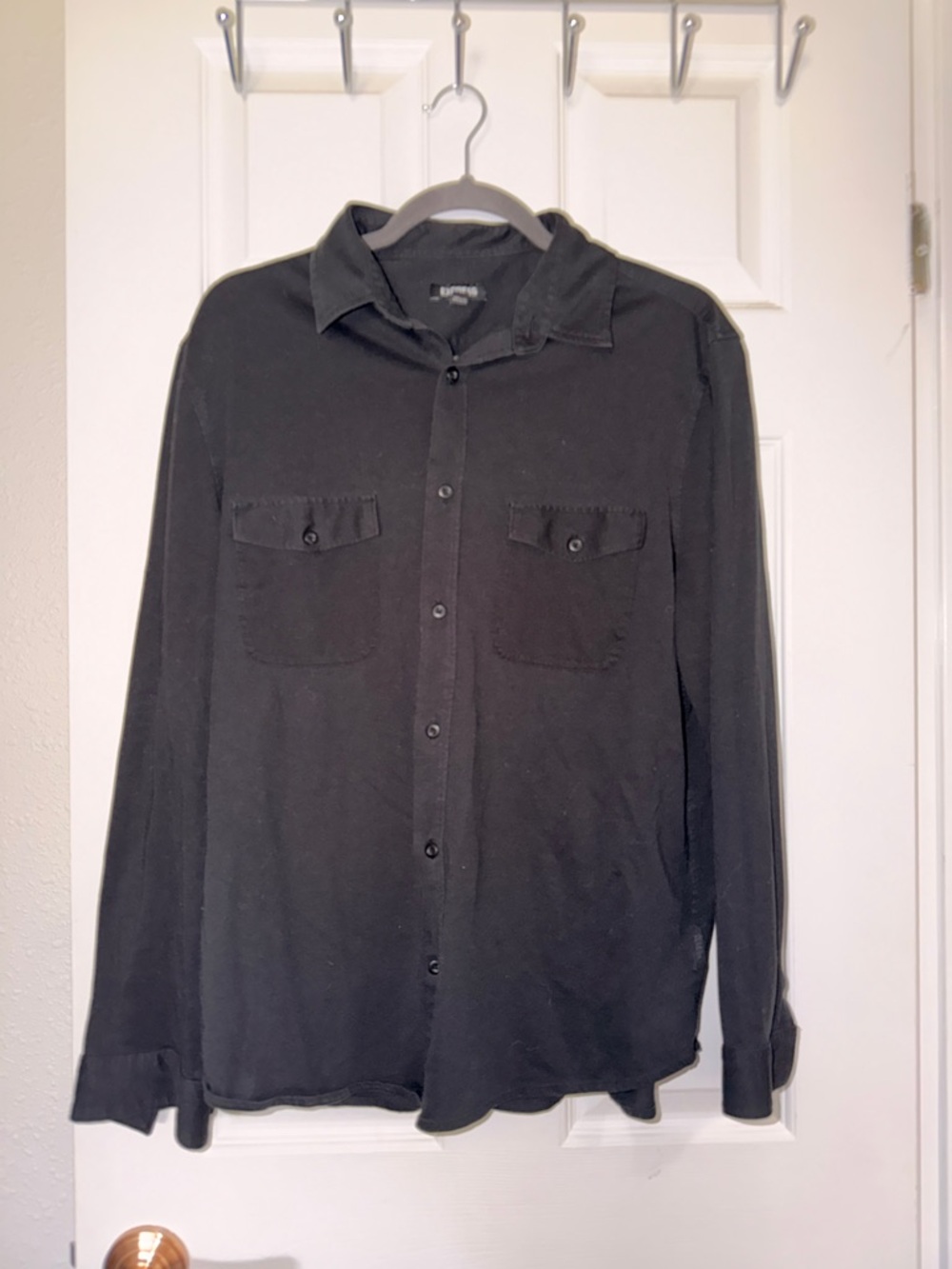 Express Black Button-Down Shirt with Logo Tag